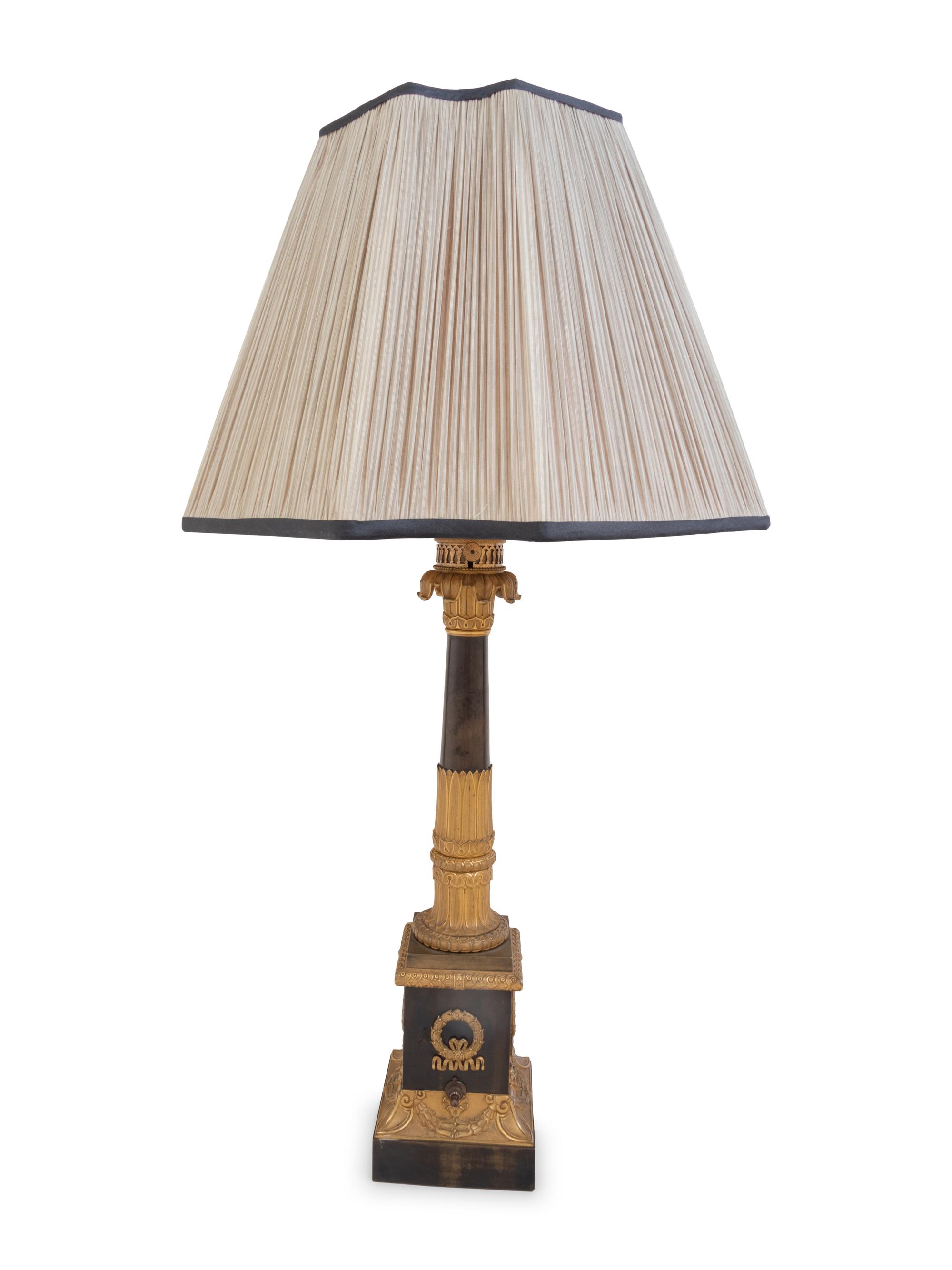 An Empire Gilt and Patinated Bronze Oil Lamp Converted to Electricity