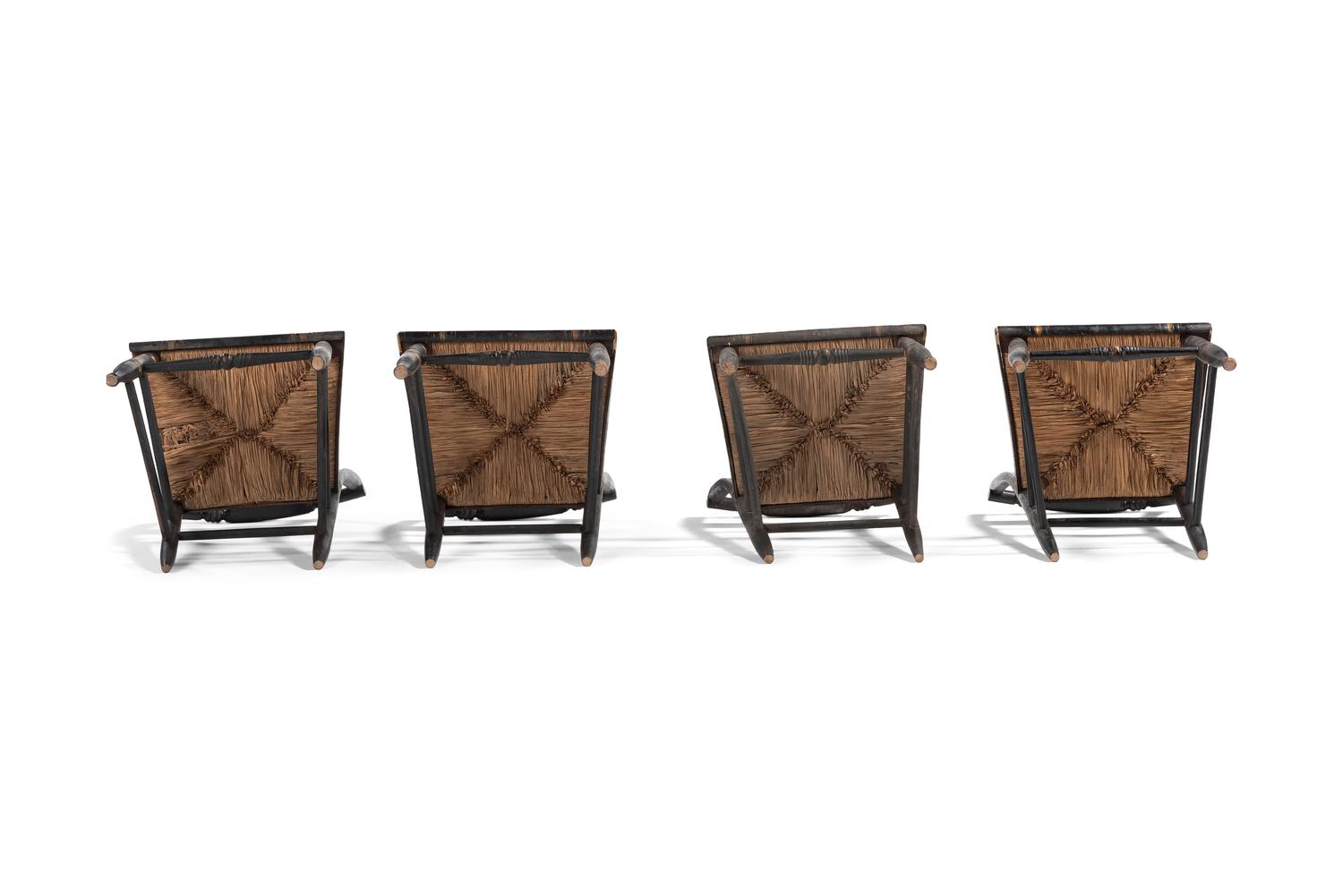 A Set of Four Stencil and Parcel Gilt Decorated Rush-Seat Hitchcock Side Chairs