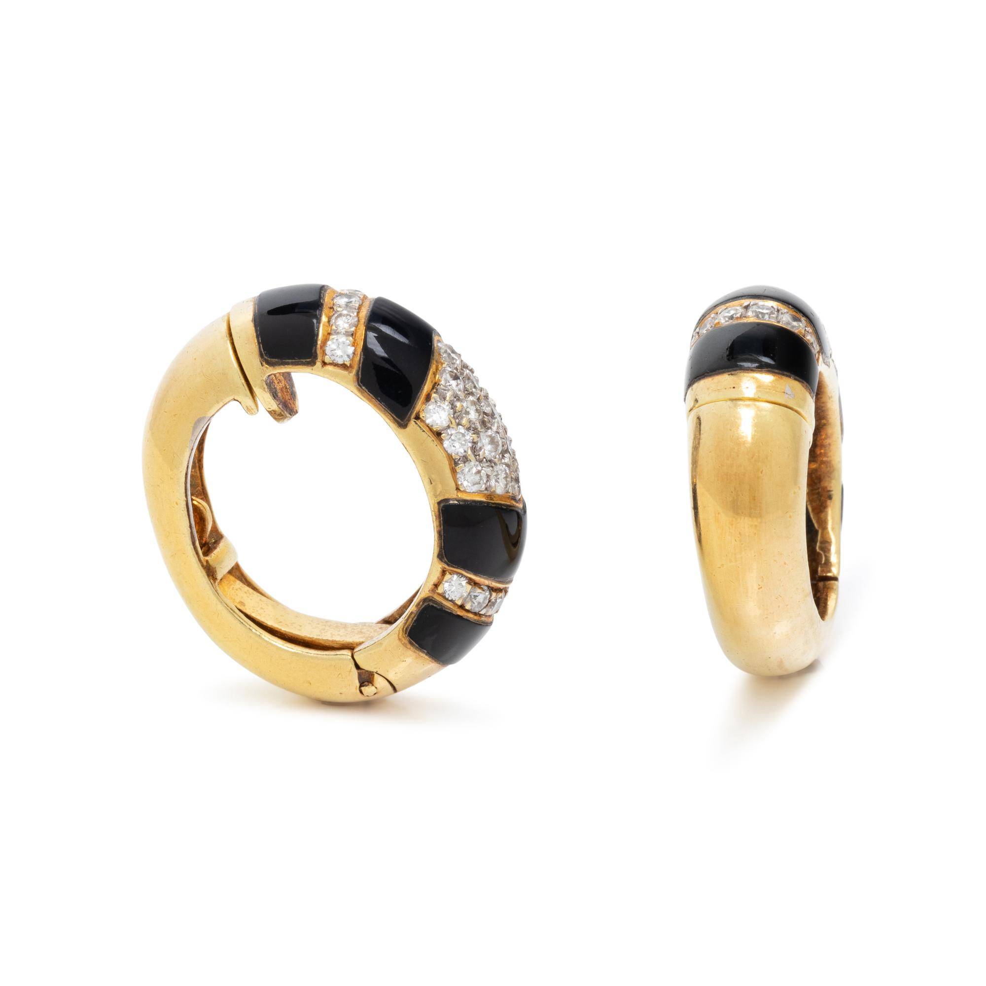 BLACK ENAMEL AND DIAMOND HOOP EARCLIPS