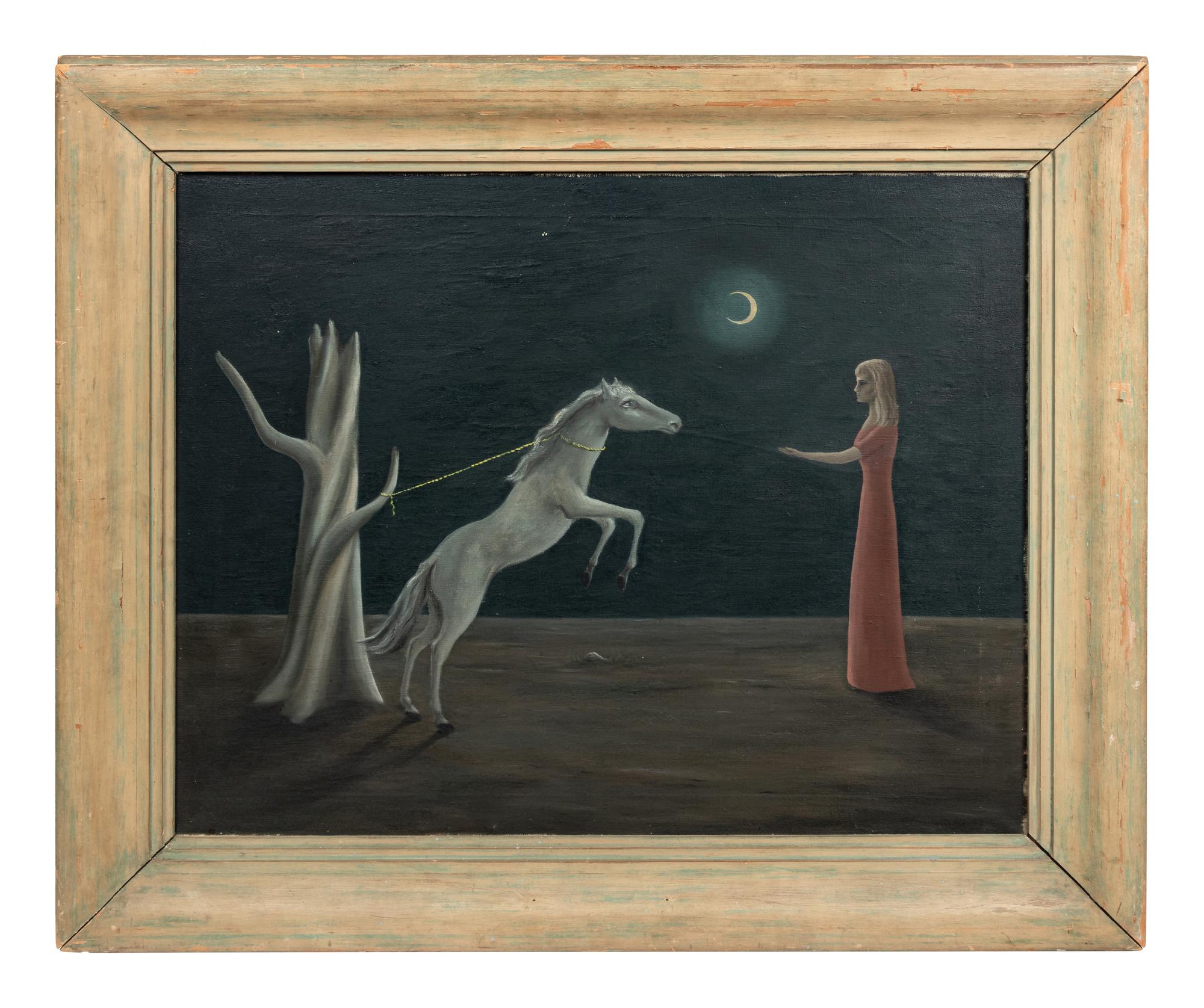 Gertrude Abercrombie (American, 1909-1977) Untitled (Woman with Tethered Horse and Moon), 1947