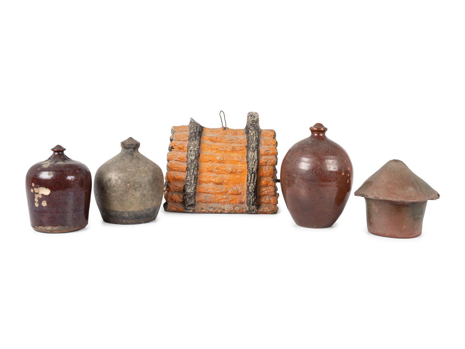 Five Redware and Stoneware Birdhouses