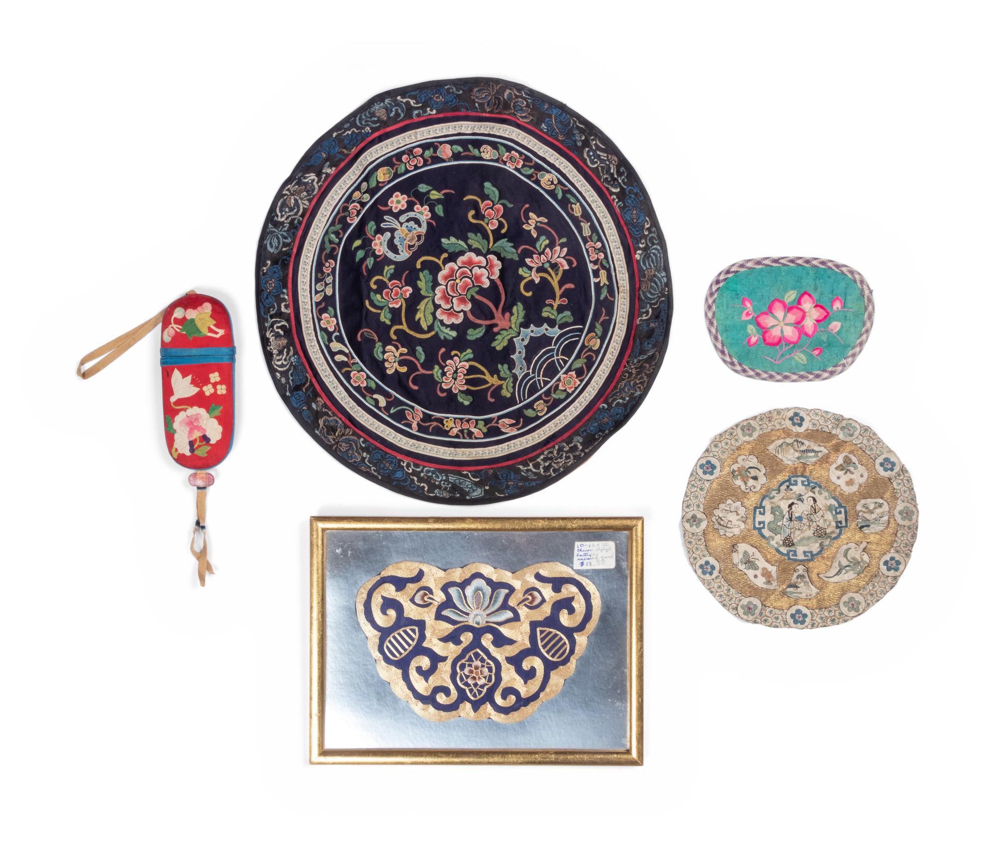 Five Chinese Embroidered Silk Articles