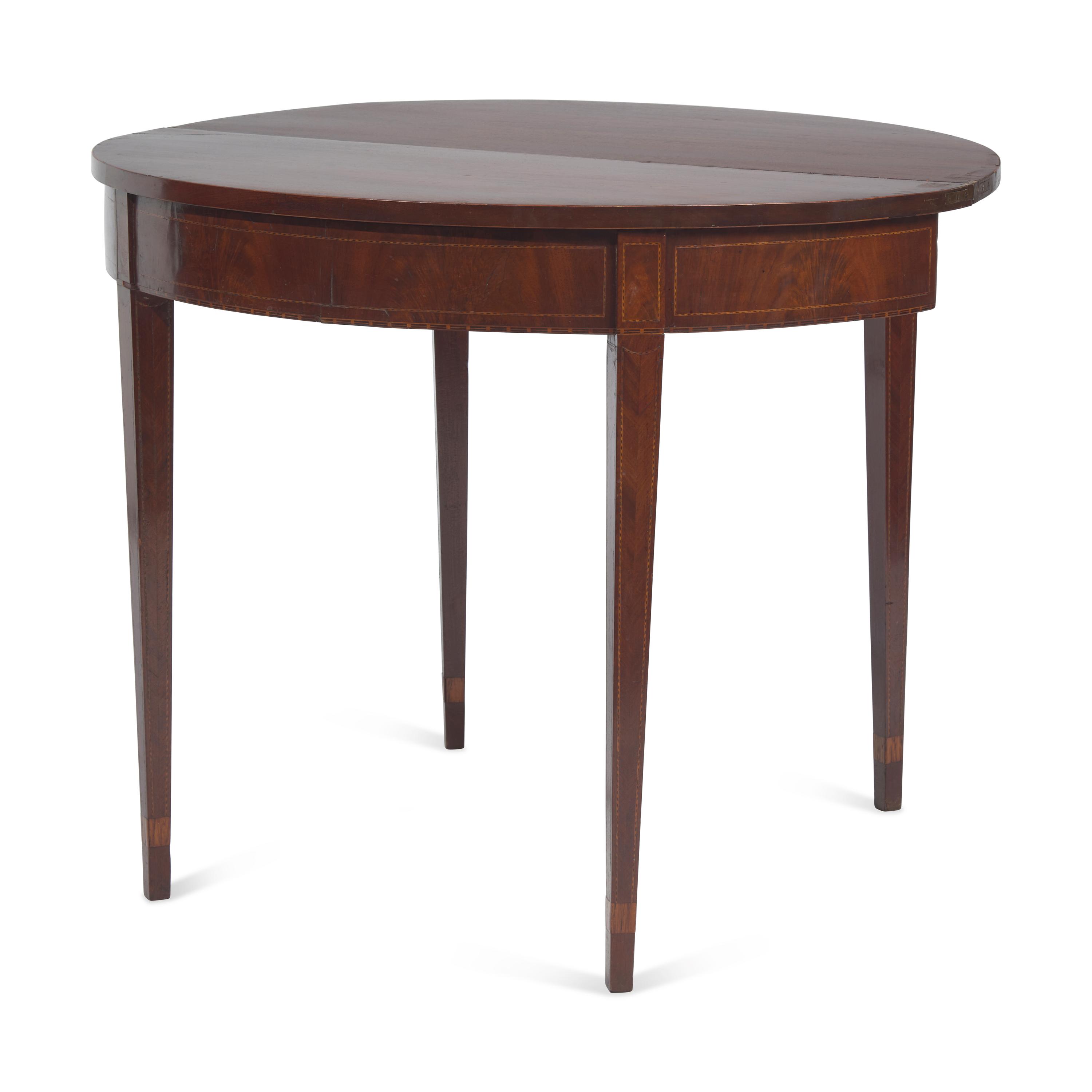 A Federal Inlaid Mahogany Demilune Card Table