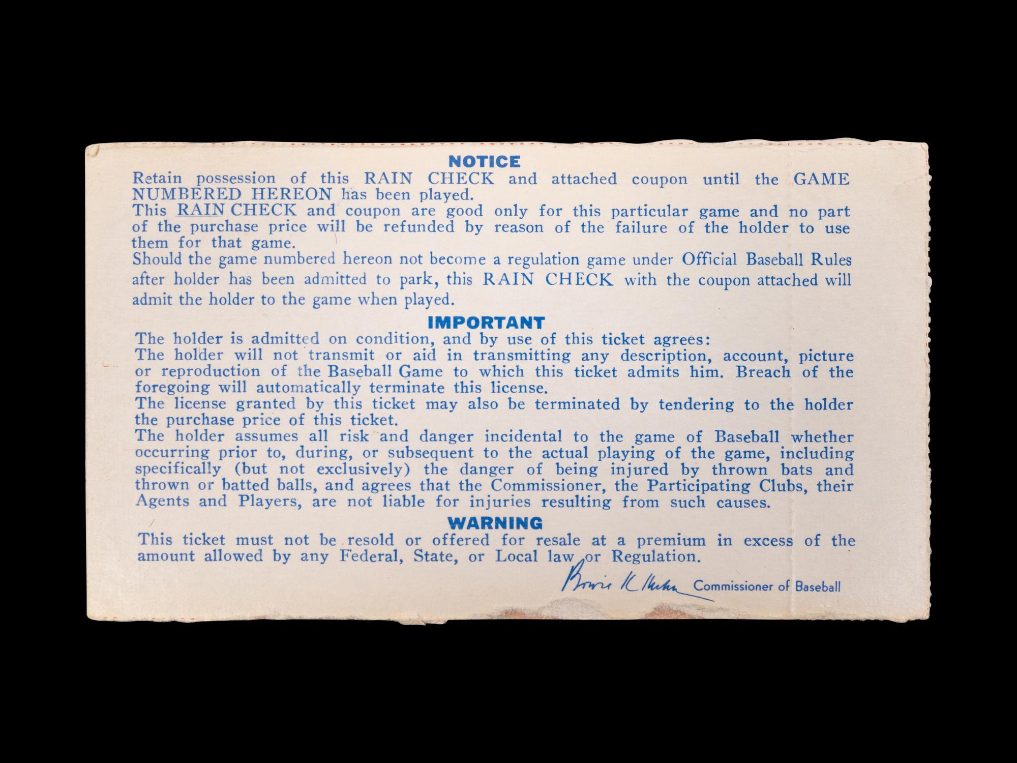 An October 15, 1972 World Series Game 2 Ticket Stub (Jackie Robinson's Final Public Appearance)