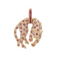 SYNTHETIC RUBY AND DIAMOND LEOPARD PENDANT/BROOCH