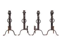 Two Pairs of Arts and Crafts Wrought Iron Andirons