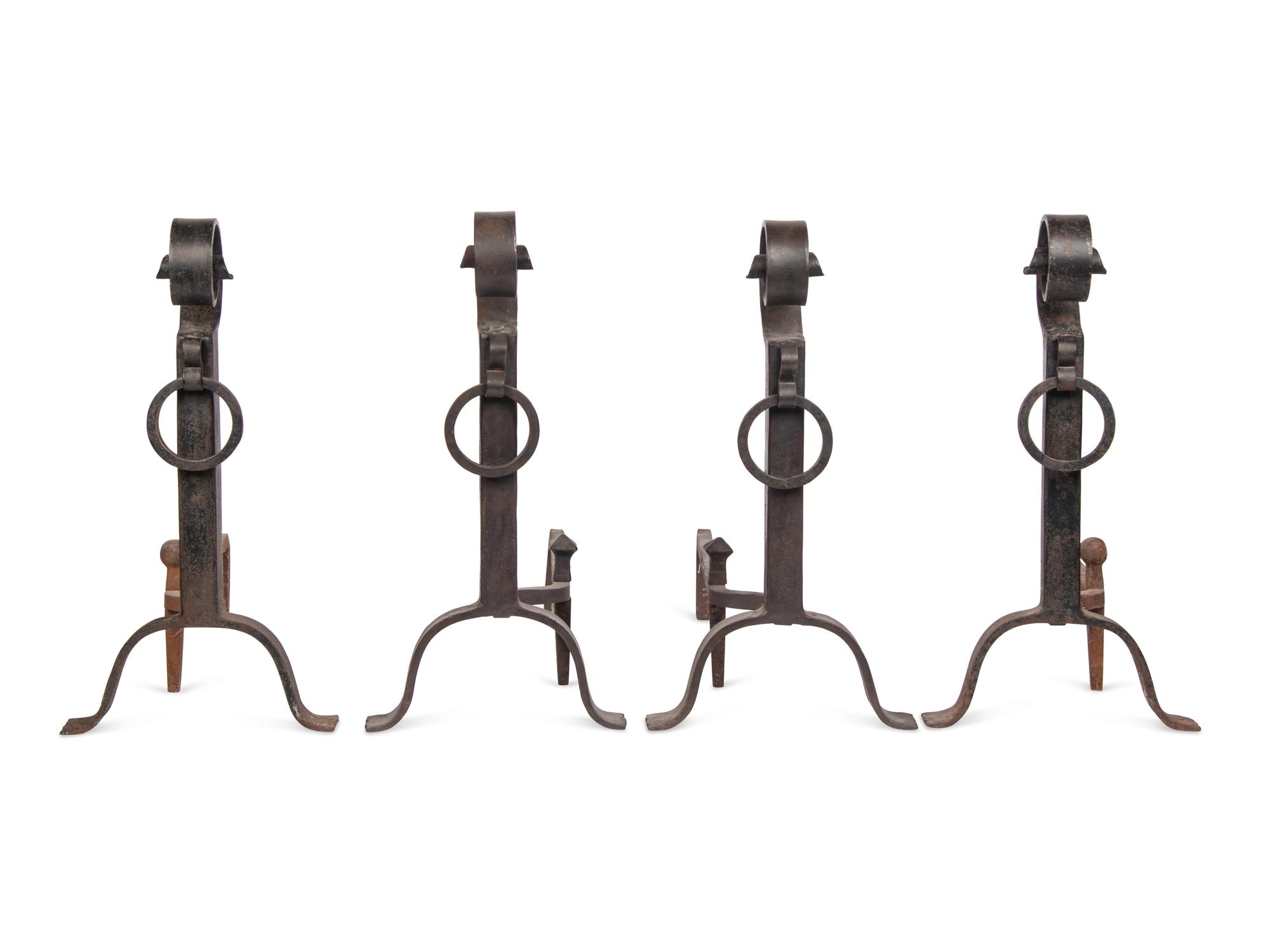 Two Pairs of Arts and Crafts Wrought Iron Andirons