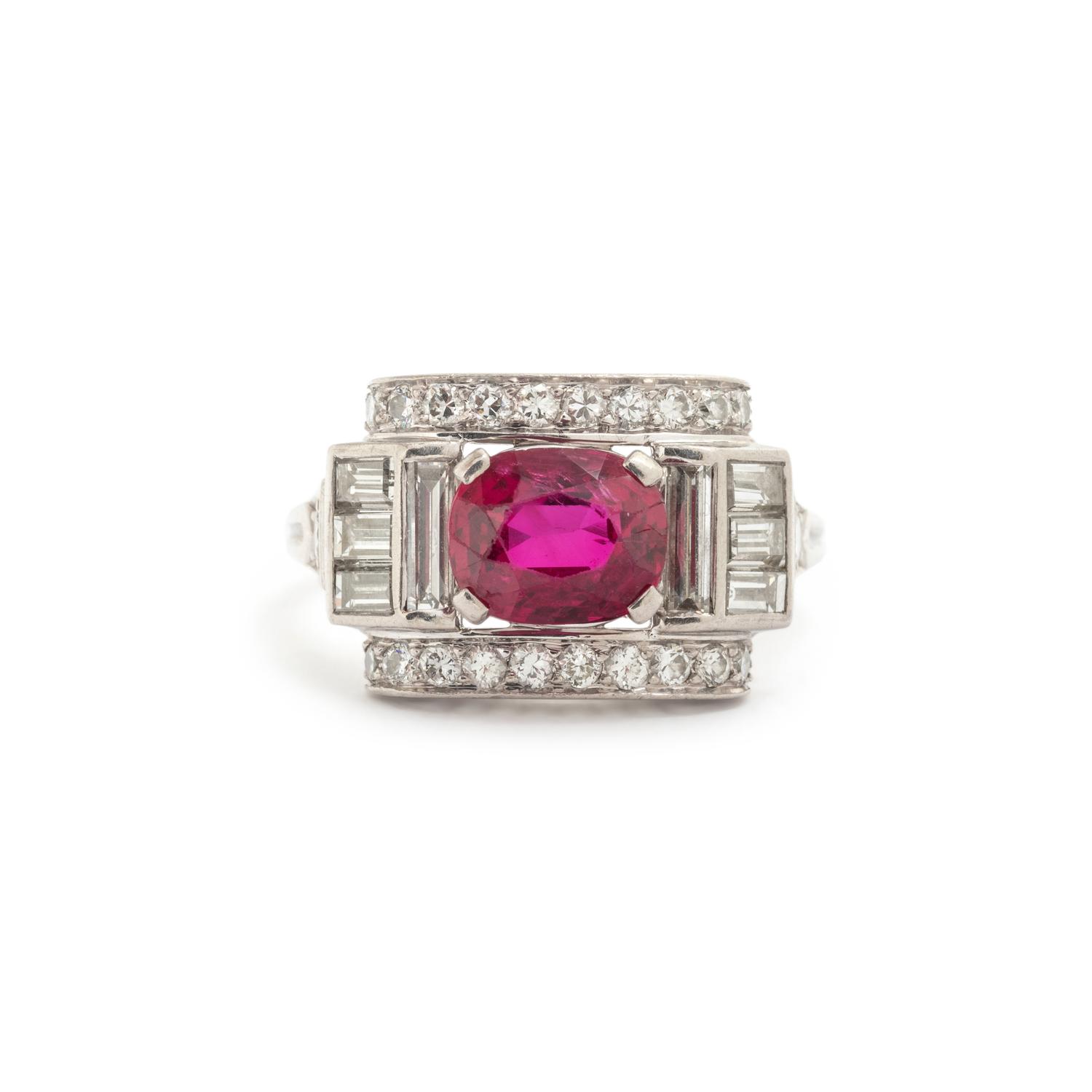 TIFFANY & CO., UNHEATED BURMESE RUBY AND DIAMOND RING