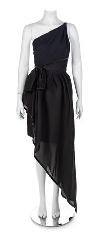 Black Silk Organza Dress with Snakeskin Trim, 1980s