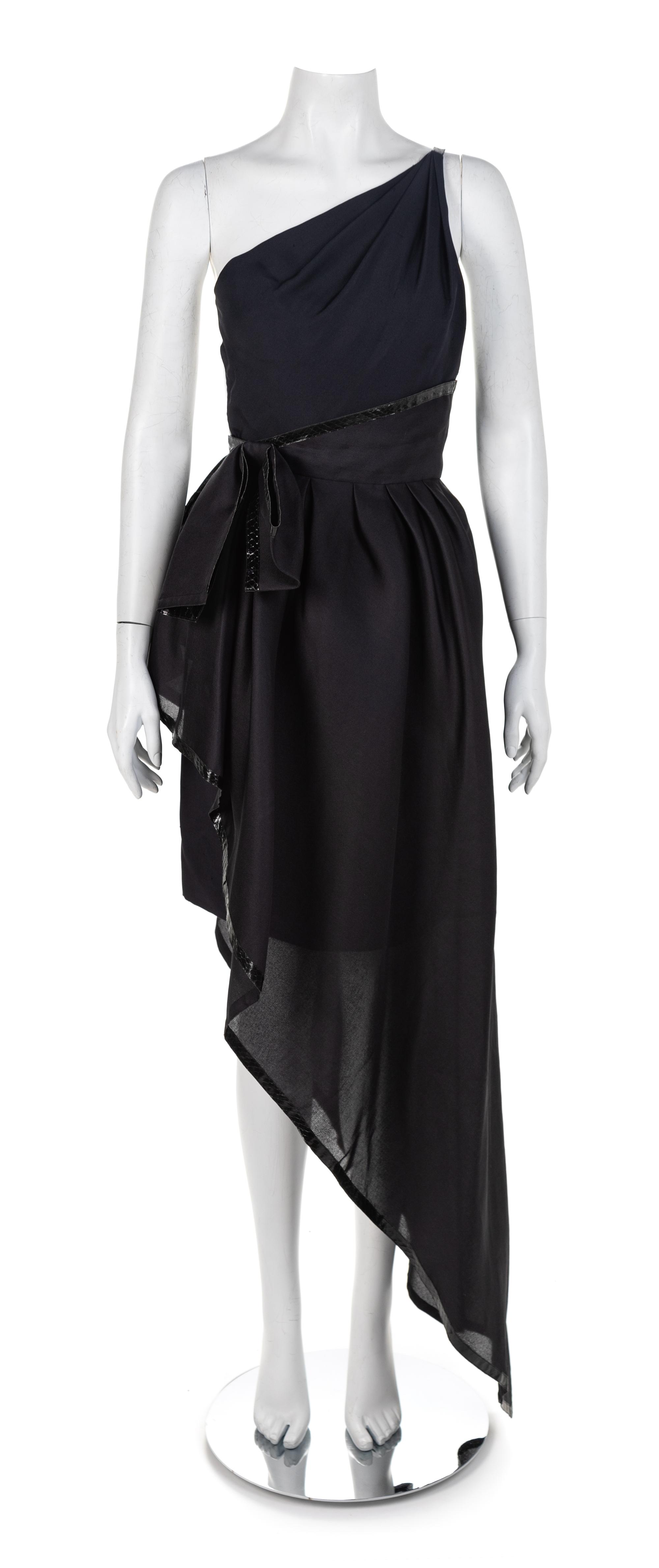 Black Silk Organza Dress with Snakeskin Trim, 1980s