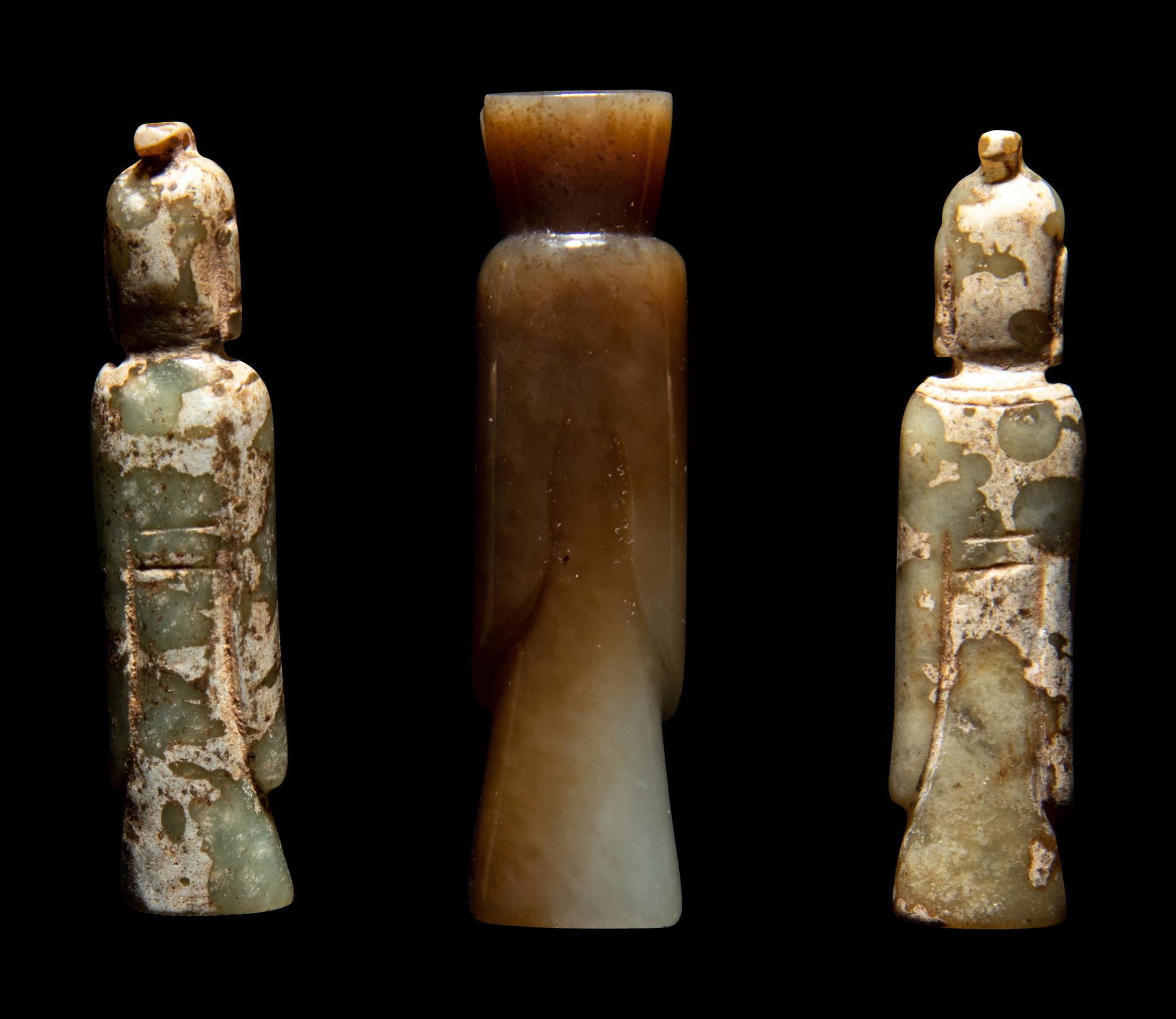 Three Chinese Archaistic Jade Figures of Males