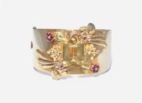 A Retro 14K Yellow Gold, Citrine, Ruby, and Diamond Bracelet