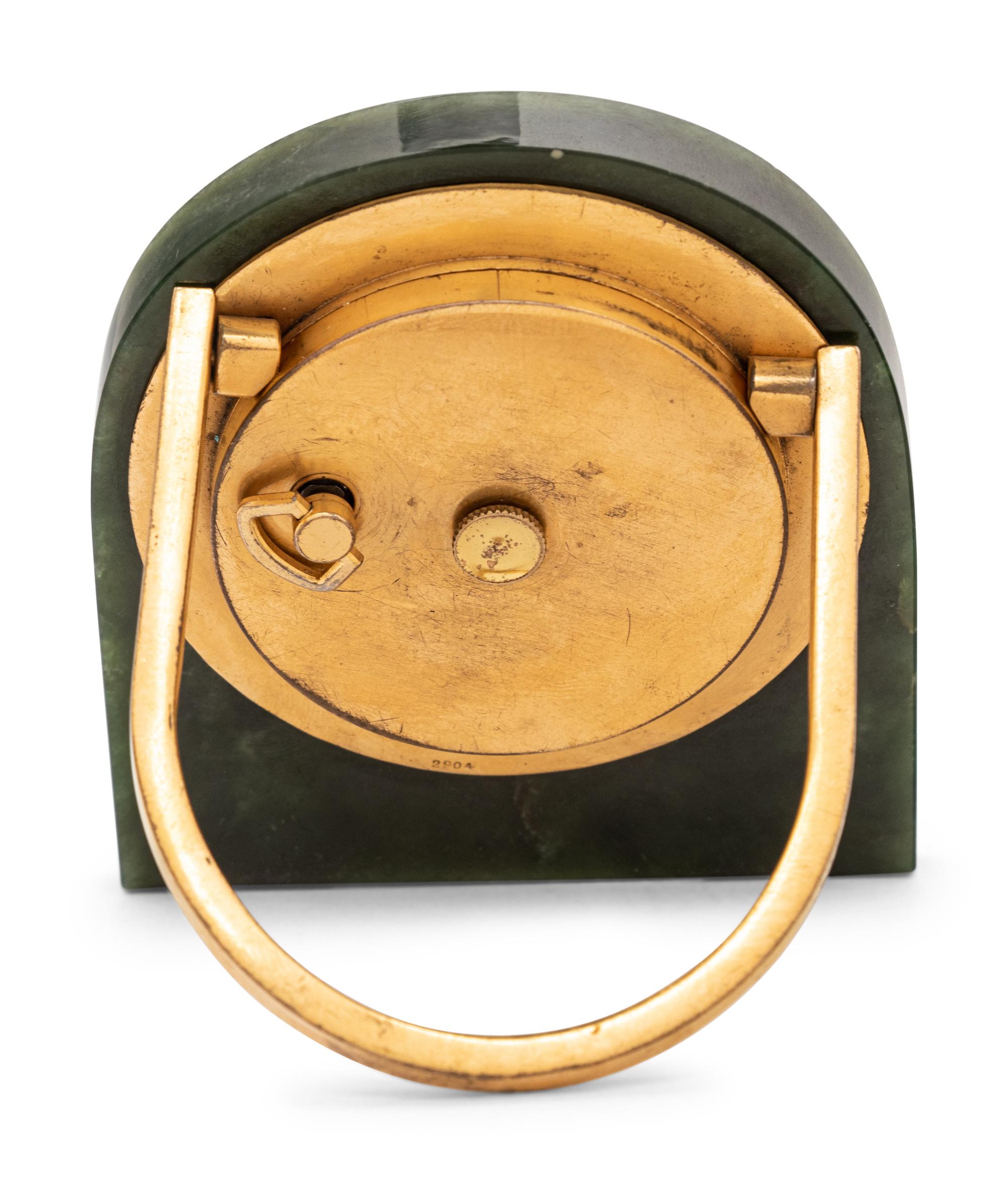 A Cartier Yellow Gold, Lapis Lazuli and Jade-Cased Desk Clock