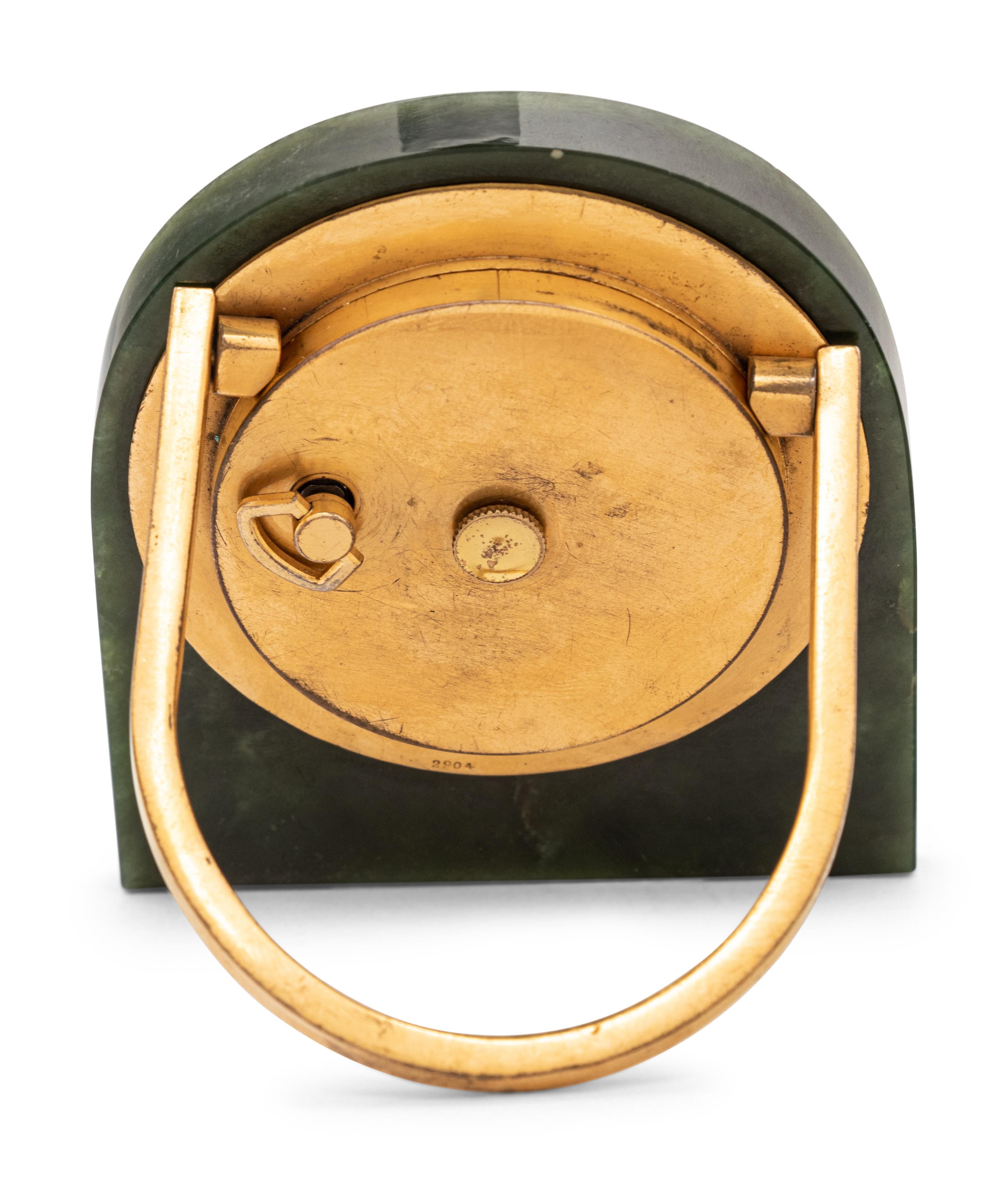 A Cartier Yellow Gold, Lapis Lazuli and Jade-Cased Desk Clock