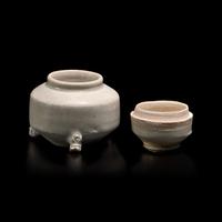 Two Miniature Chinese White Glazed Porcelain Covered Boxes, Song Dynasty 宋 白釉小蓋盒兩件