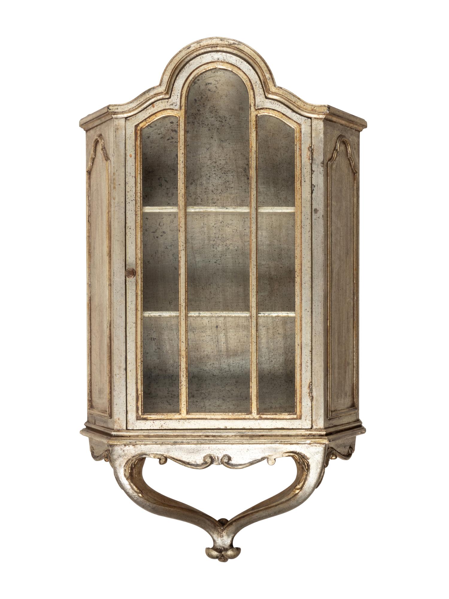A Venetian Style Parcel Gilt and Silvered Wood Hanging Vitrine