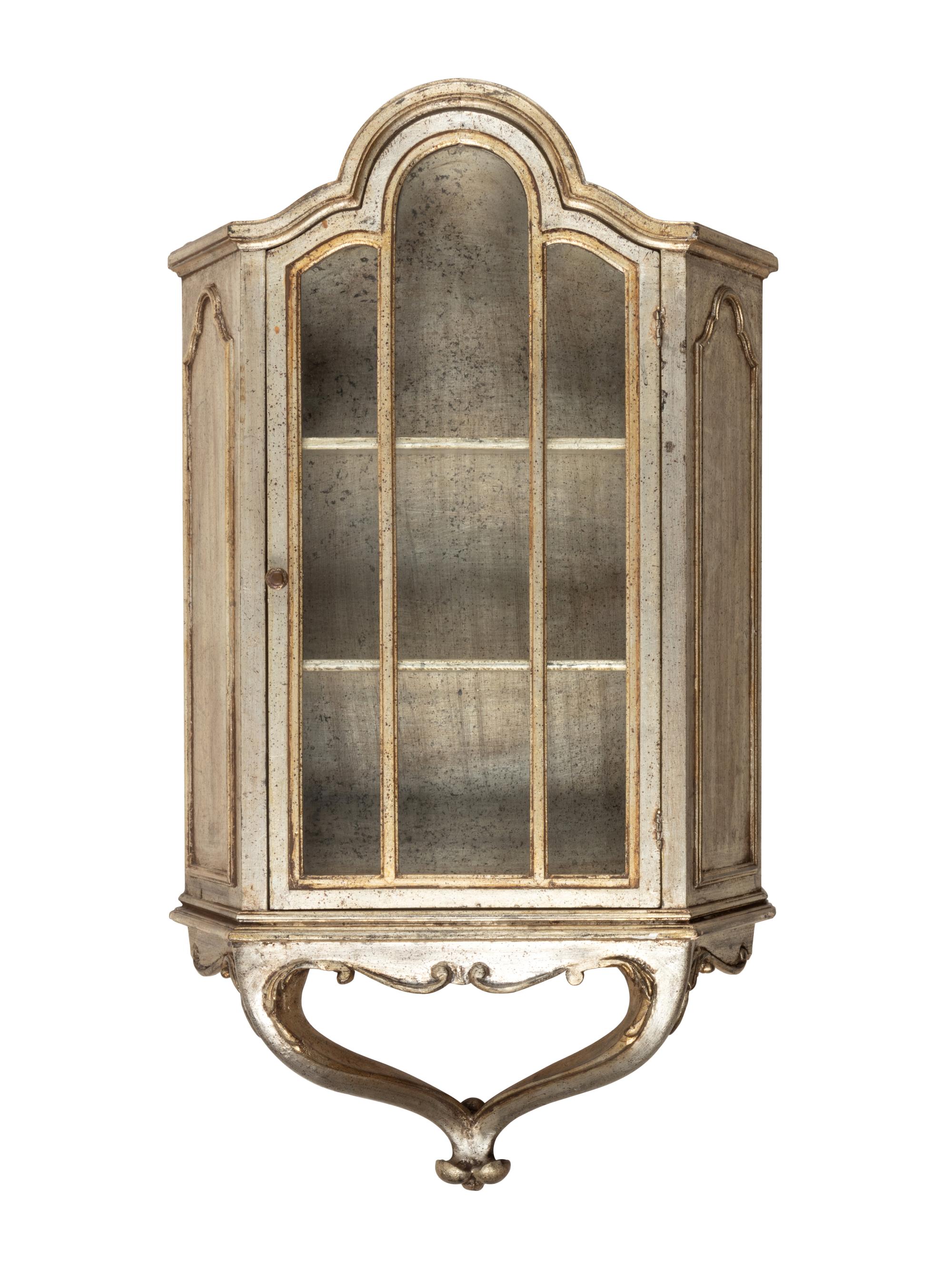 A Venetian Style Parcel Gilt and Silvered Wood Hanging Vitrine