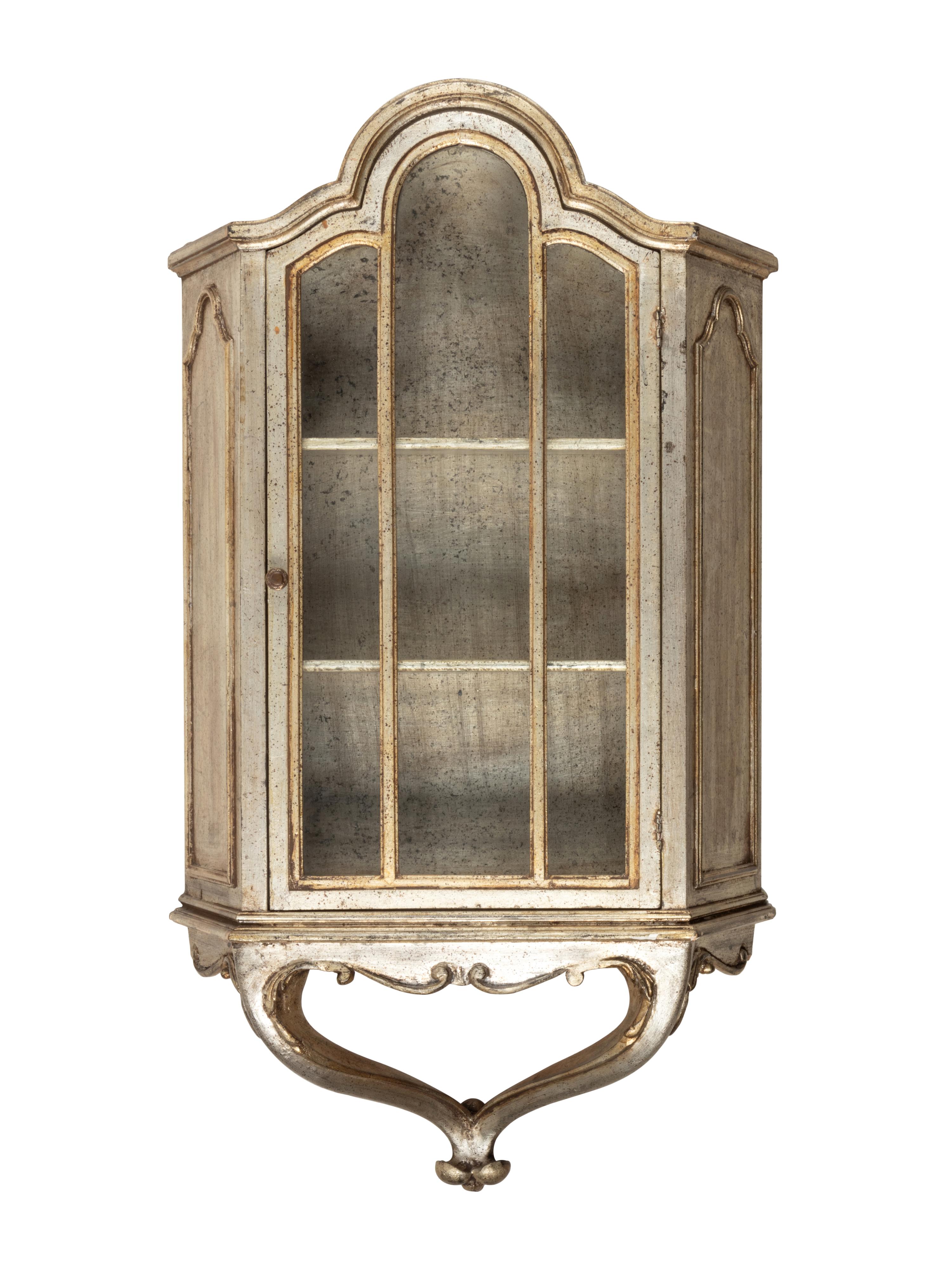 A Venetian Style Parcel Gilt and Silvered Wood Hanging Vitrine