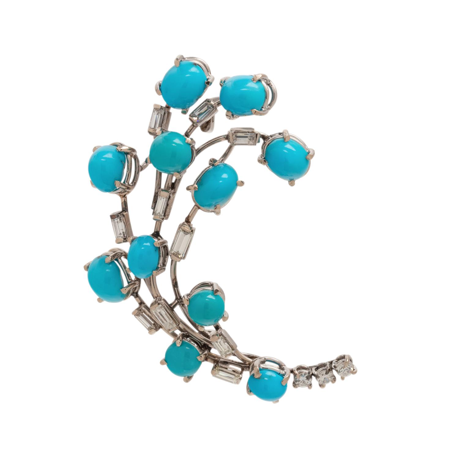 TURQUOISE AND DIAMOND BROOCH