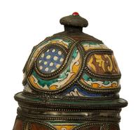 A Large Moroccan Silvered Metal and Hardstone Mounted Ceramic Urn — 20TH CENTURY