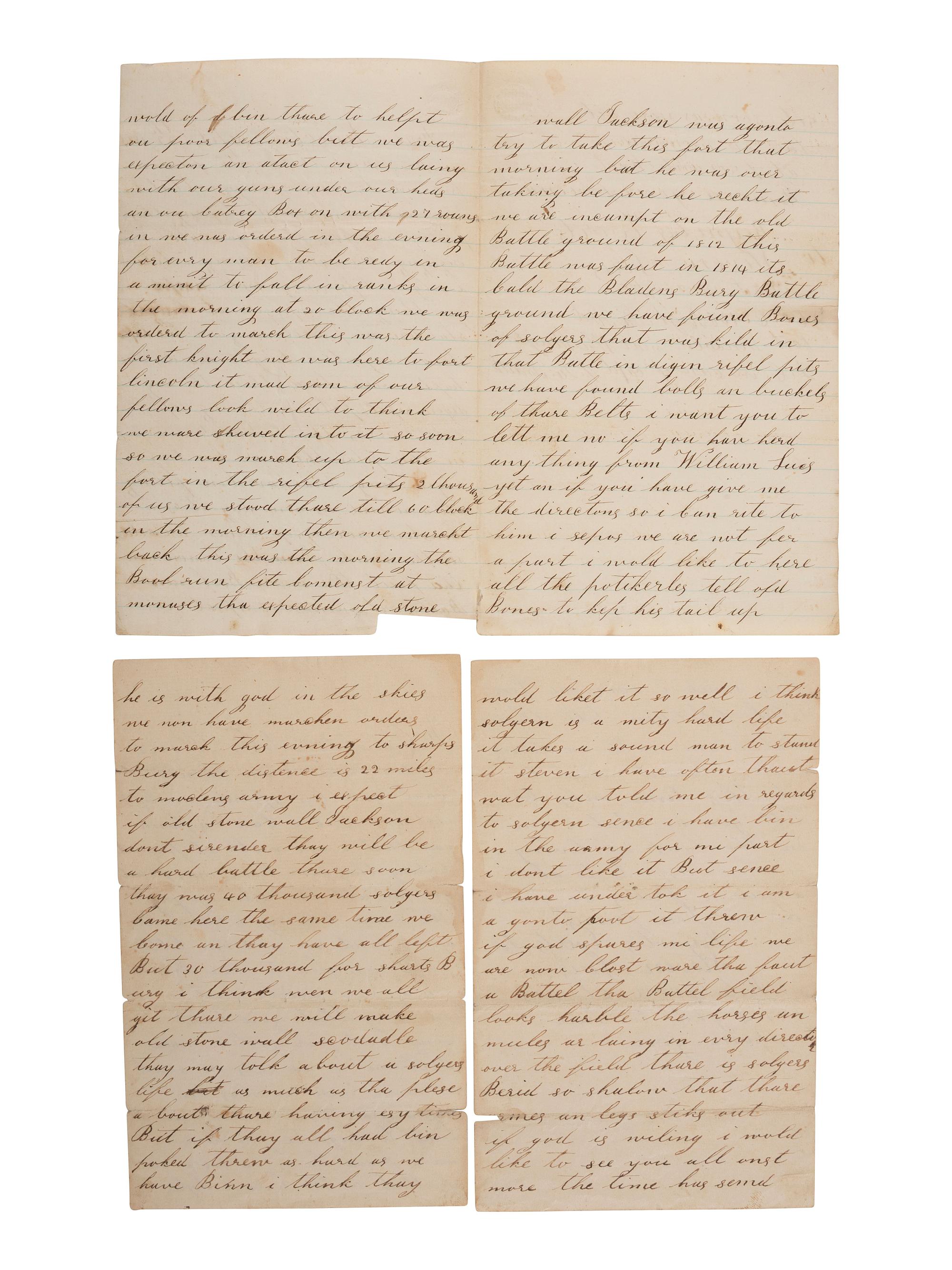 [CIVIL WAR]. Pvt. Everts, 136th PA, provides commentary on Stonewall Jackson in 2 letters with battlefield content.
