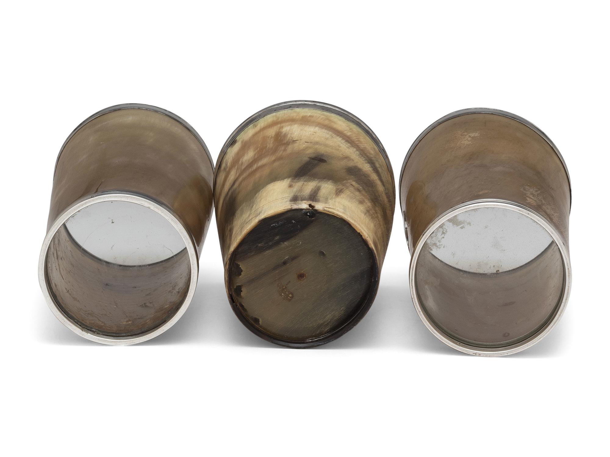 Three Silver Mounted Horn Vessels