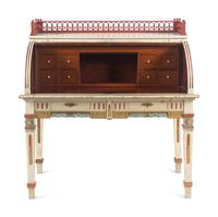 A Continental Polychrome-Painted Cylinder Bureau