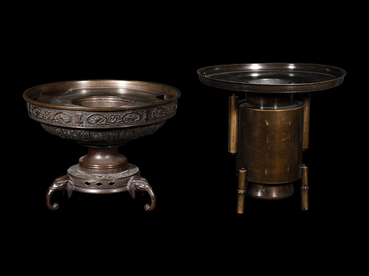 Two Japanese Mixed Metal Flower Pots, Usubata