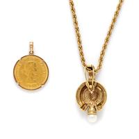 YELLOW GOLD NECKLACE WITH TWO PENDANTS