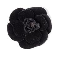 A Chanel Black Velvet Camelia Brooch, 4.5" x 4.5".