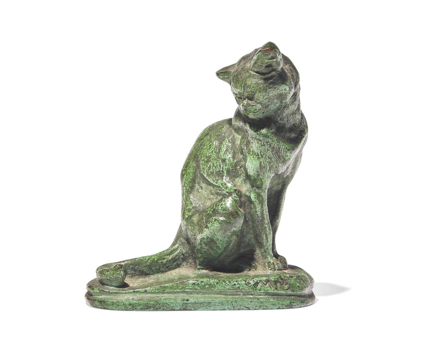After Emmanuel Fremiet (French, 1824-1910), A Miniature Bronze Sculpture of a Seated Cat