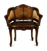 A Louis XV Style Haircalf Leather Upholstered Bergere — 20TH CENTURY