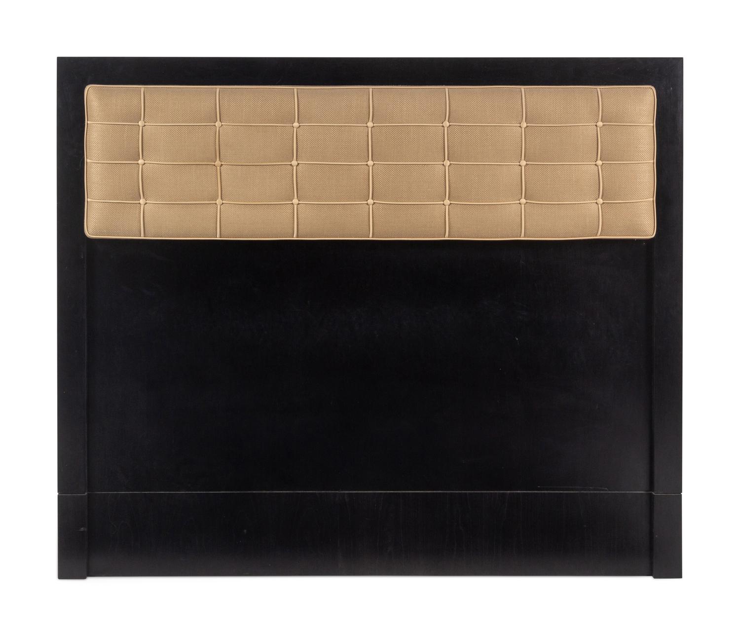 A Custom Ebonized Linen-Upholstered Headboard