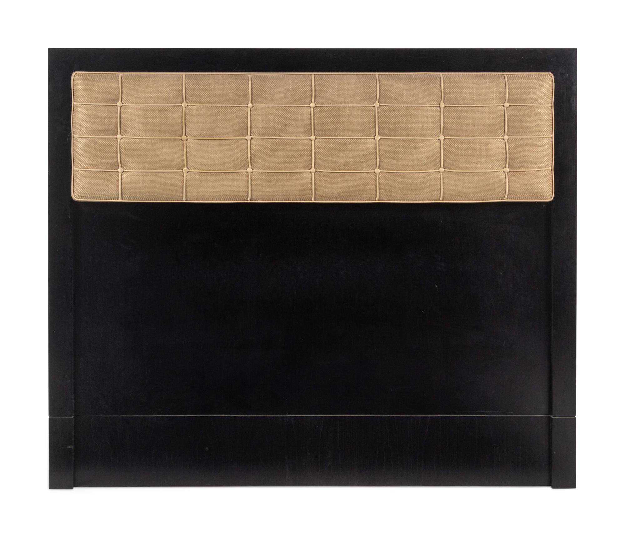 A Custom Ebonized Linen-Upholstered Headboard