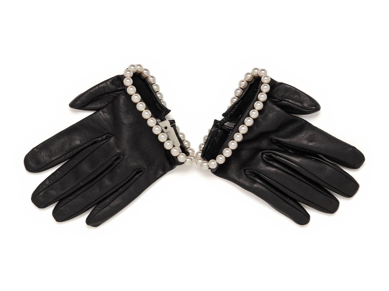 Chanel, Black Lambskin & Faux-Pearl Half Gloves