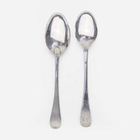 Two silver tablespoons Samuel Casey (c. 1724-1773), Little Rest, RI, and Elias Davis (c. 1746-1783), Newburyport, MA, circa 1760 and 1765