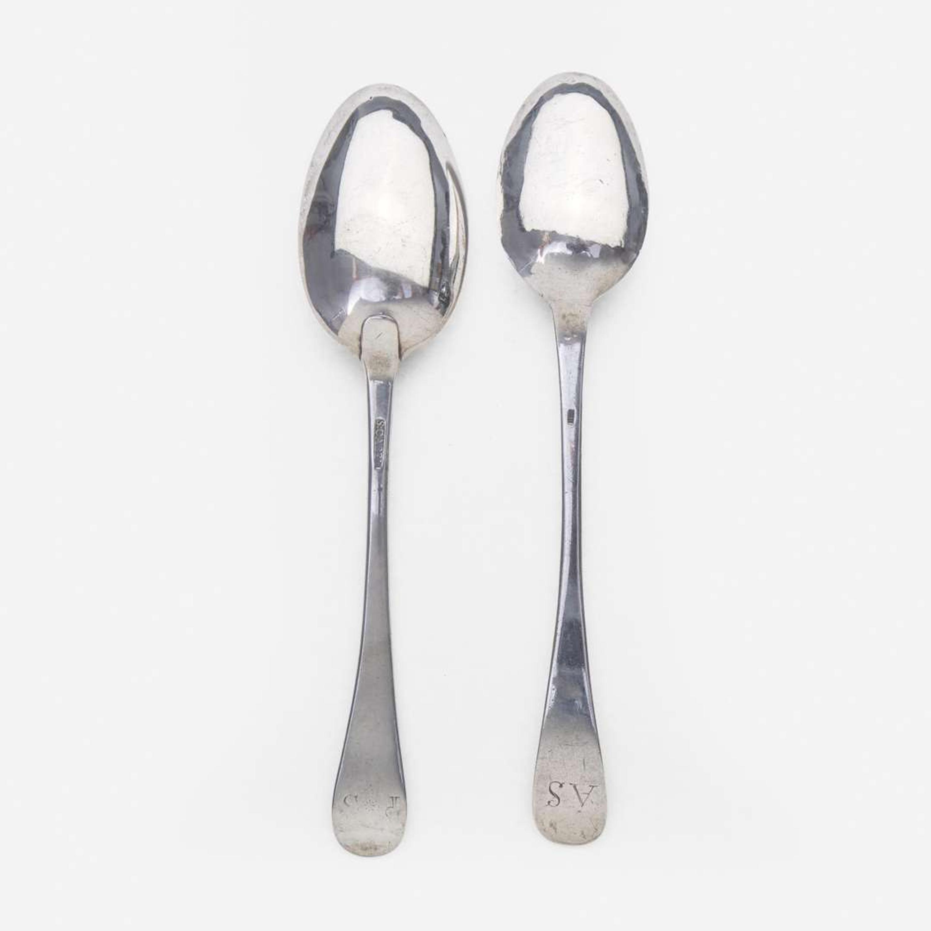 Two silver tablespoons Samuel Casey (c. 1724-1773), Little Rest, RI, and Elias Davis (c. 1746-1783), Newburyport, MA, circa 1760 and 1765