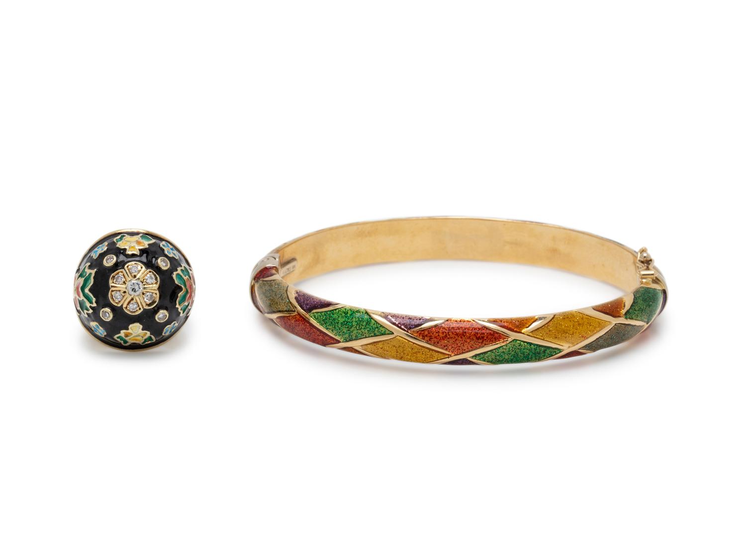 COLLECTION OF DIAMOND AND ENAMEL JEWELRY