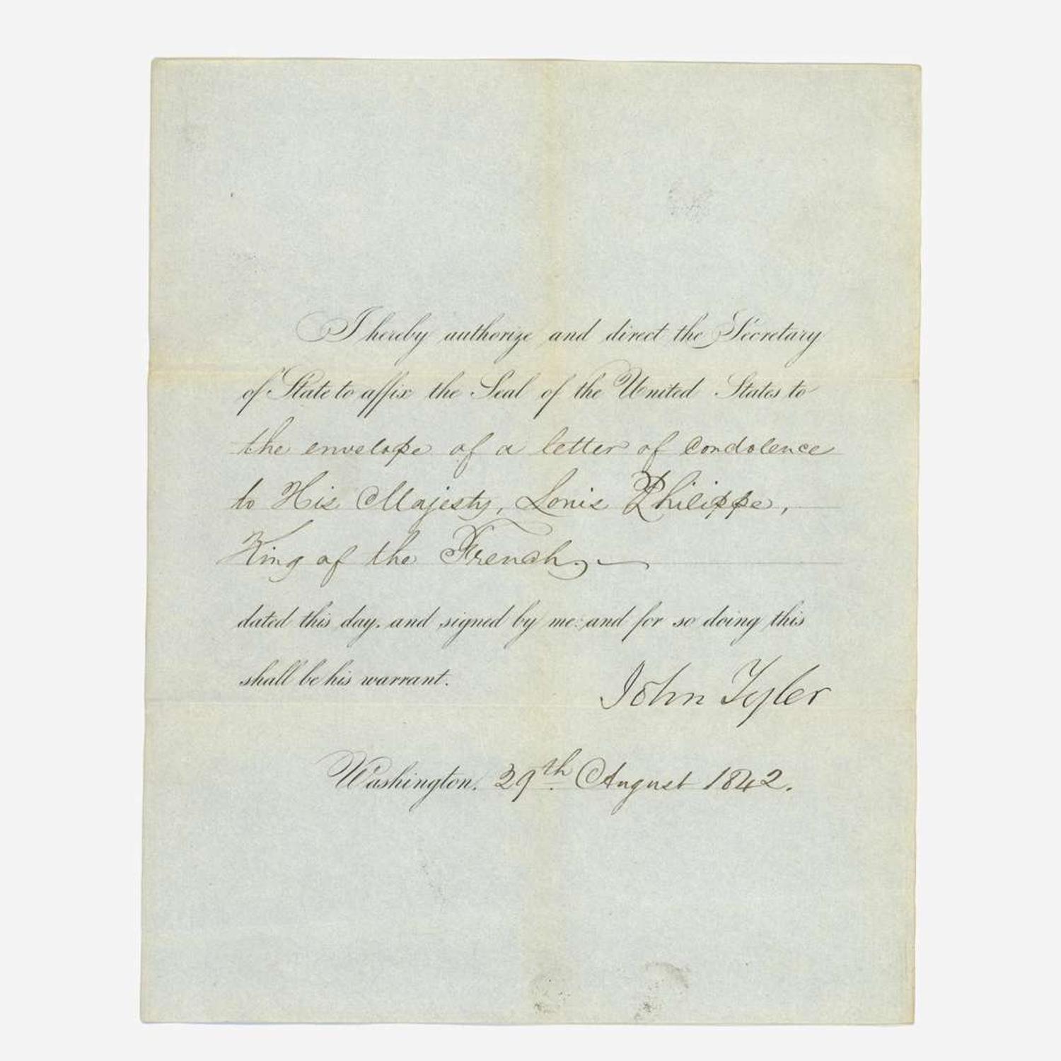 [Presidential] Tyler, John Partially-Printed Document, signed