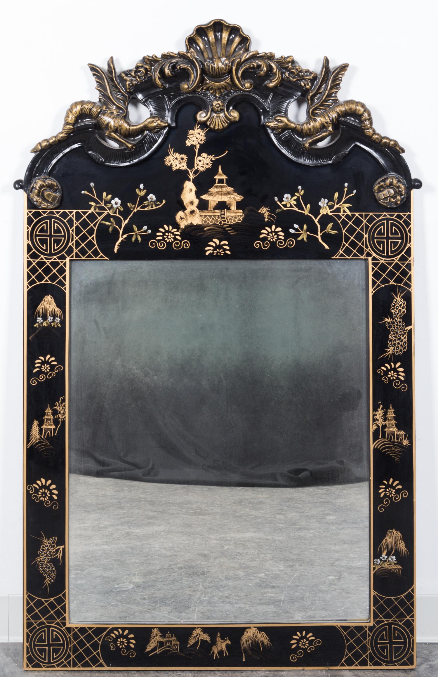 A Simulated Lacquer Mirror Height 52 1/4 x width 33 1/4 inches. — 20TH CENTURY