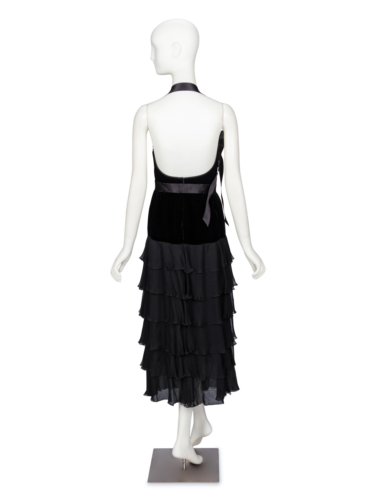 VALENTINO, BLACK VELVET & CHIFFON DRESS