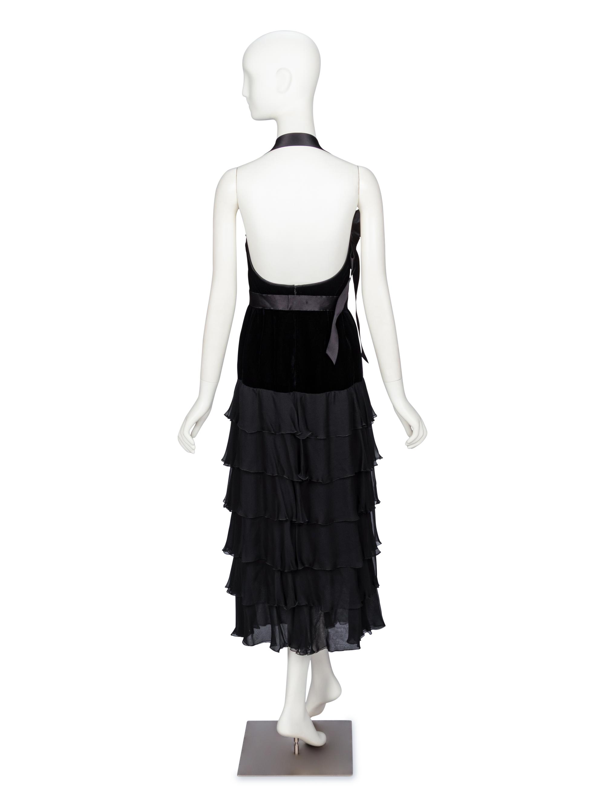 VALENTINO, BLACK VELVET & CHIFFON DRESS