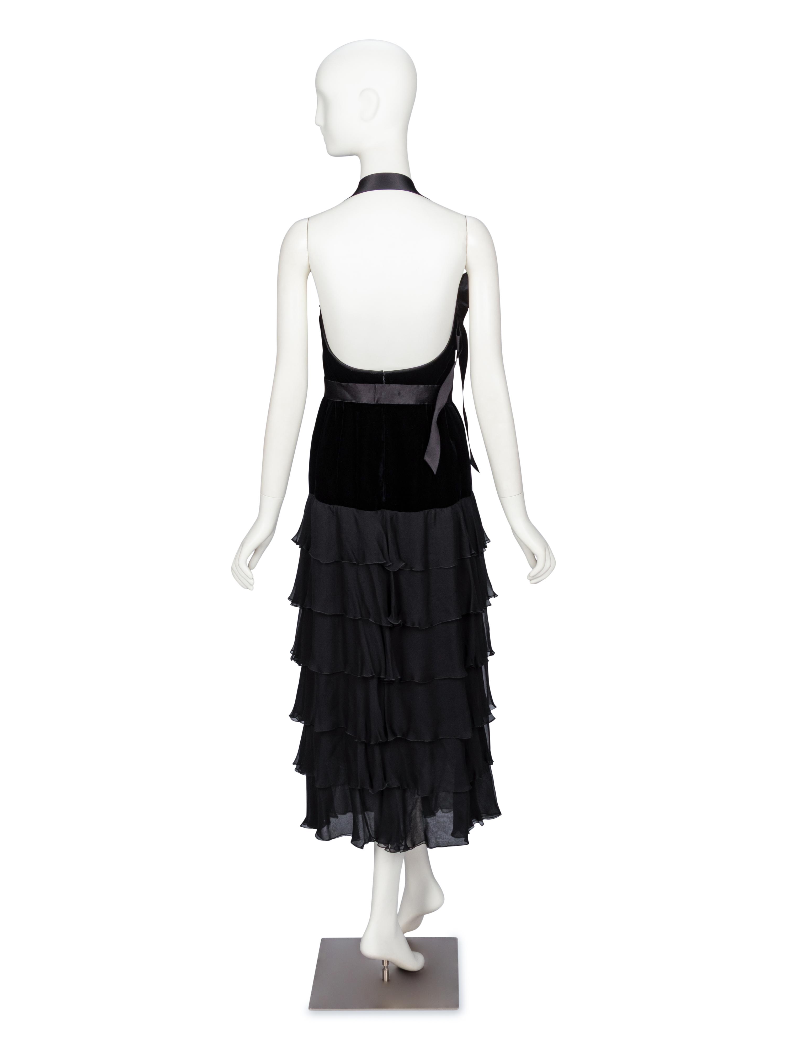VALENTINO, BLACK VELVET & CHIFFON DRESS