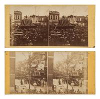 [LINCOLN, Abraham (1809-1865)]. A rare group of 5 stereoviews featuring the Lincoln funeral procession in Philadelphia. [Philadelphia, PA], [1865].