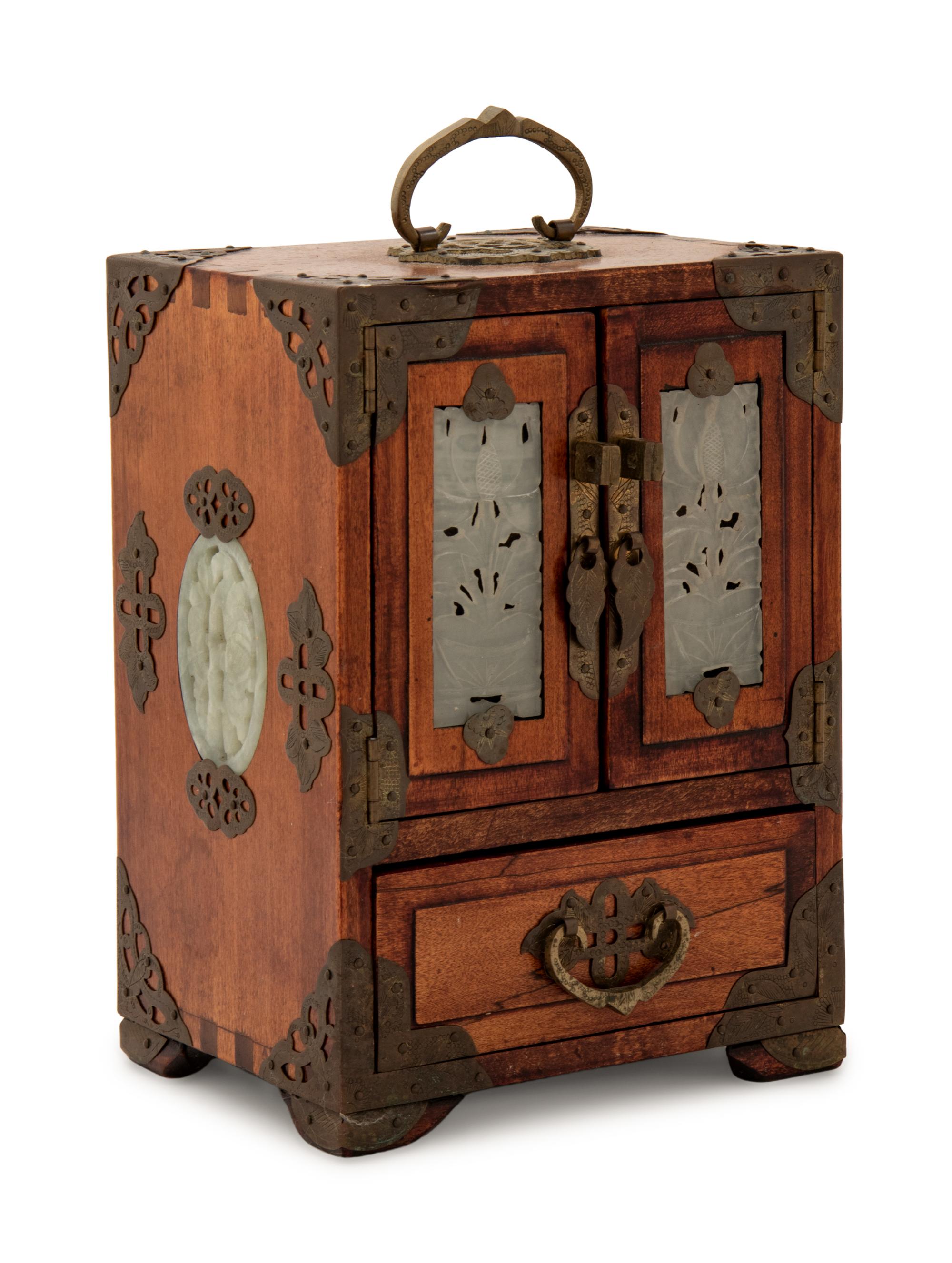 A Chinese Export Hardstone-Inset Table Cabinet