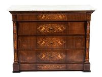 A Continental Marquetry Inlaid Mahogany Chest of Drawers — 19TH CENTURY