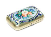 A Russian Silver-Gilt and En Plein Enamel Cigarette Case, Mark of Aleksandr Mukhin, assay mark obscured, Moscow, 1879, the lid centered