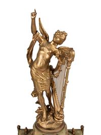 A Neoclassical Gilt Metal and Onyx Clock Garniture