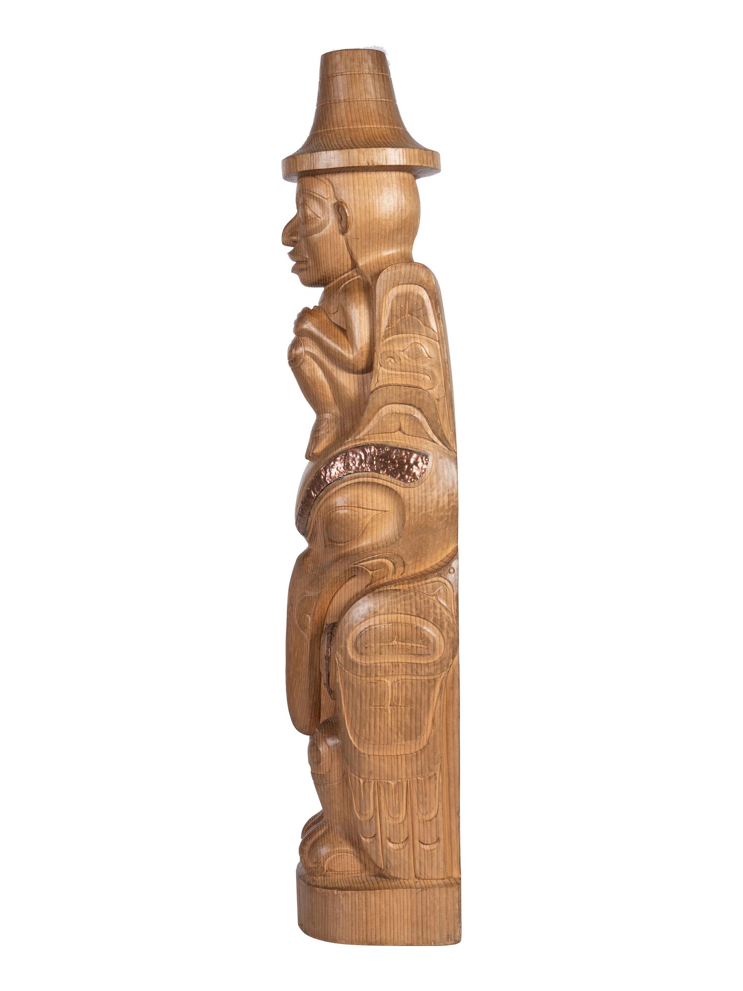 Carved Cedar Totem, with Copper Highlights