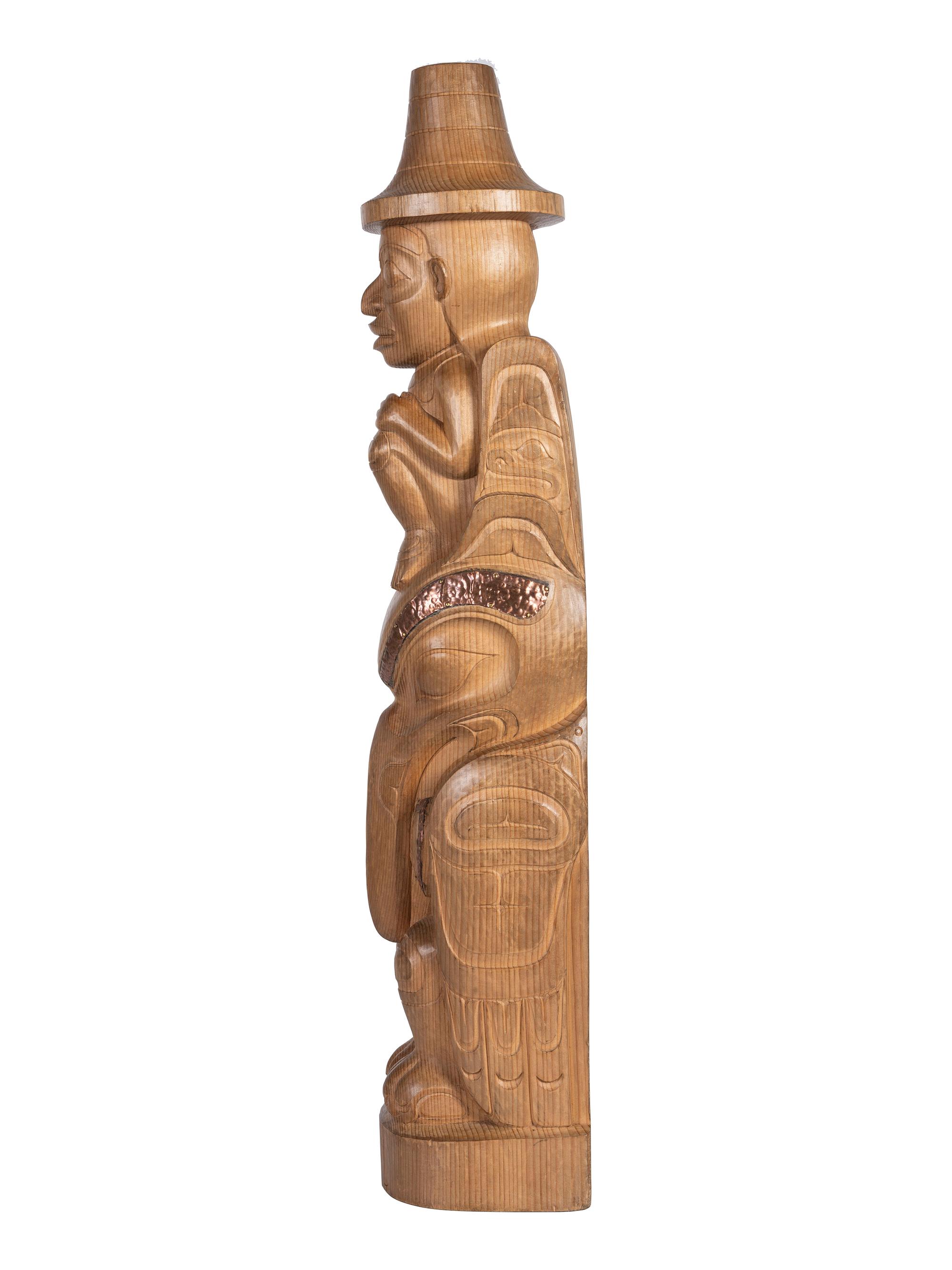 Carved Cedar Totem, with Copper Highlights